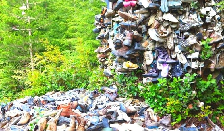 A tip in the woods, not the way to recycle running shoes